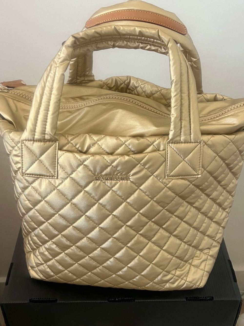 MZ Wallace Quilted Metallic Gold Hobo Tote - Picture 2 of 5